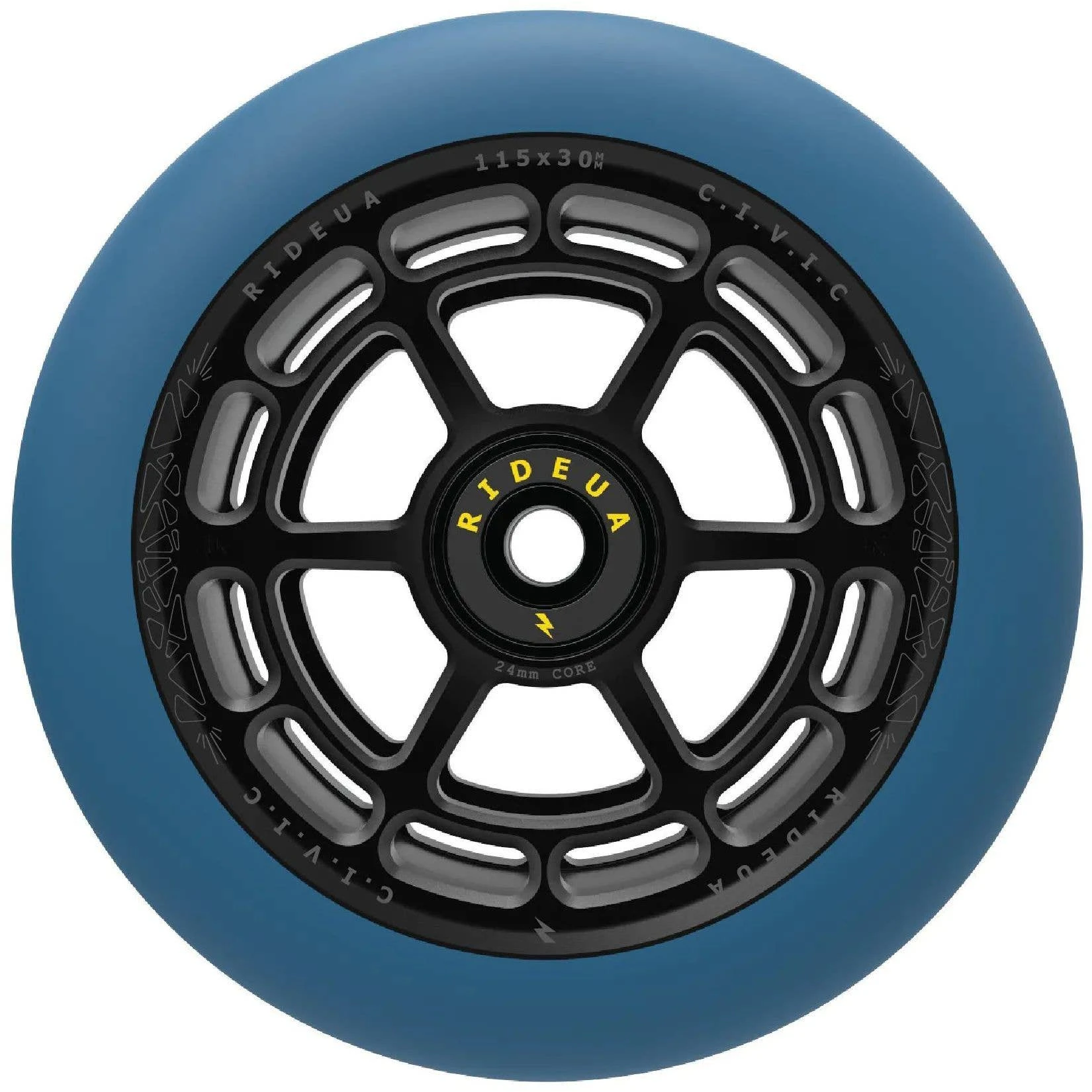 UrbanArtt Civic 115mm X 30mm Scooter Wheels (Pair) - Black/Arctic Blue - Image 2